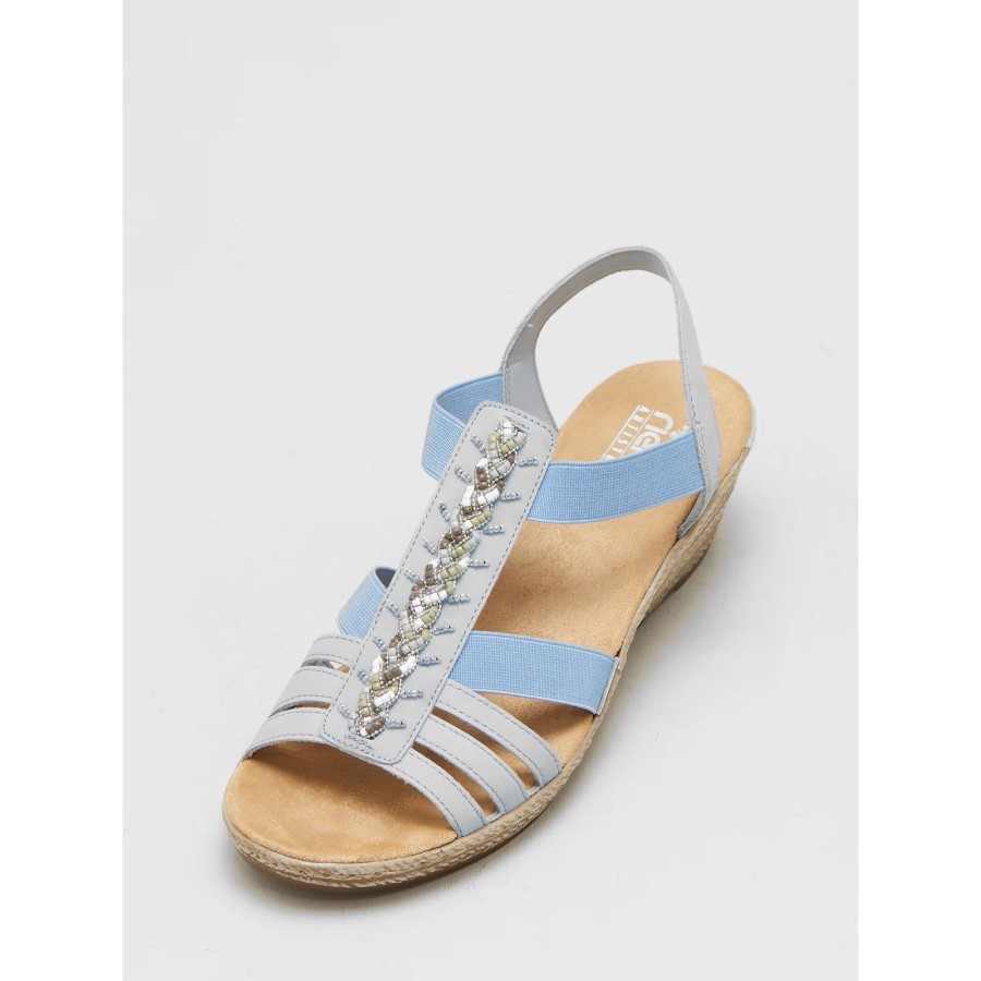 Sandală Rieker Albastră Cu Bordură De Mărgele