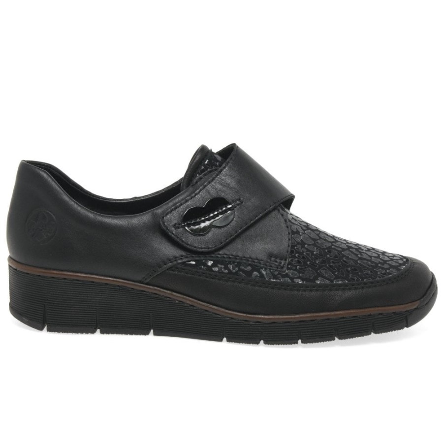 Pantofi De Damă Black Rieker Merry, Cu închidere Cu Bandă Riptape