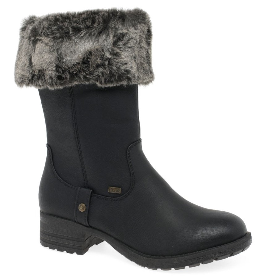 Cizme Negre Rieker Newam Pentru Femei Rezistente La Apa Cu Garnituri Din Blana Artificiala