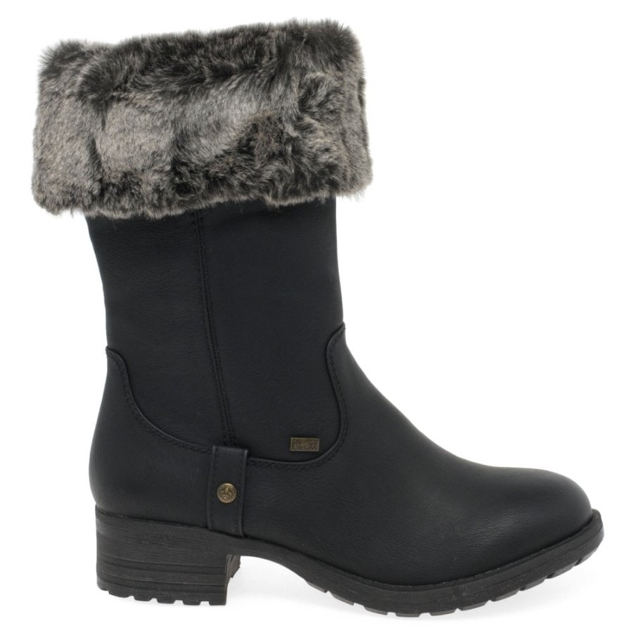 Cizme Negre Rieker Newam Pentru Femei Rezistente La Apa Cu Garnituri Din Blana Artificiala