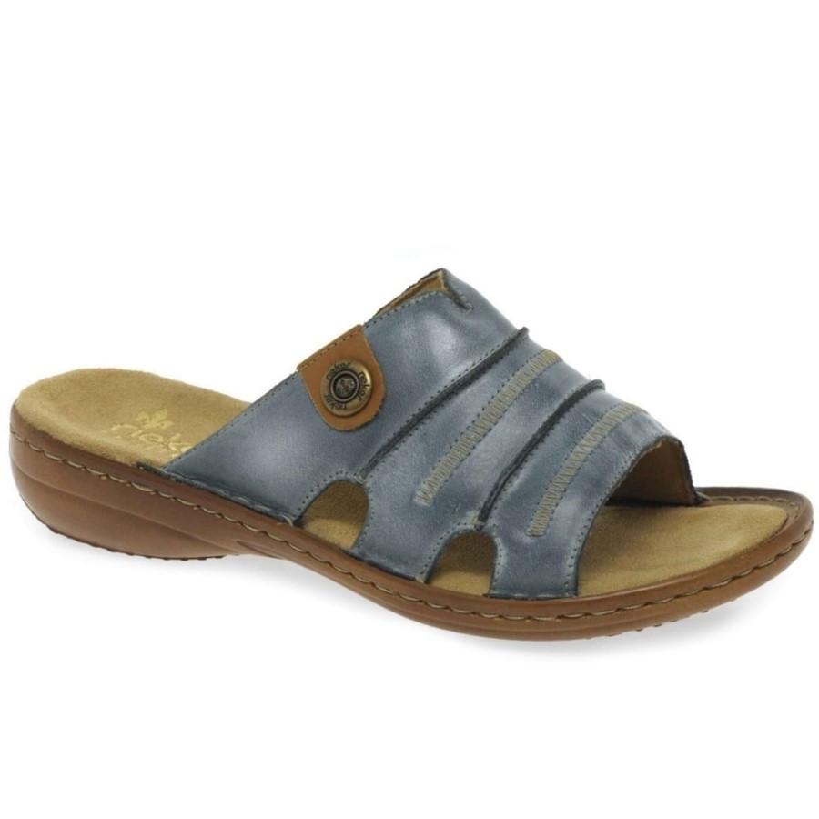 Denim Rieker Piele Romană Ruched Slip Pe Catâri