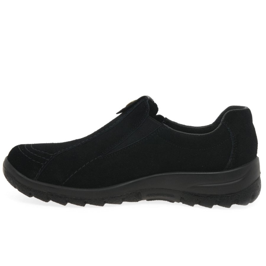 Mocasini Casual Din Piele Intoarsa Pentru Femei Rieker Emilia Negri