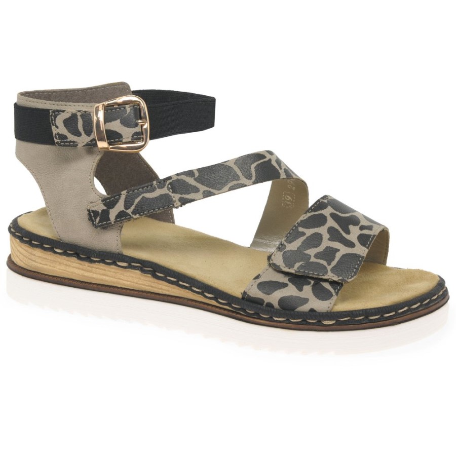 Sandale Rieker Girafe Pentru Femei Cu Toc Cu Pană Joasă, Negre