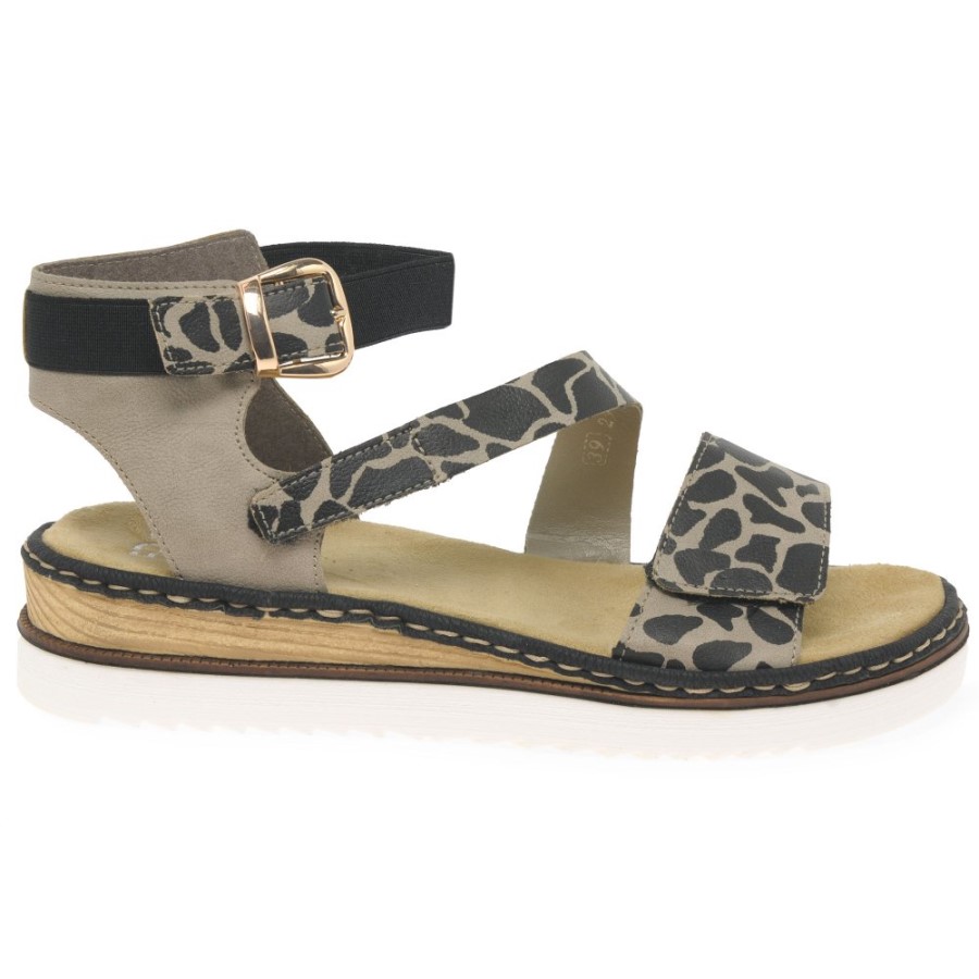 Sandale Rieker Girafe Pentru Femei Cu Toc Cu Pană Joasă, Negre