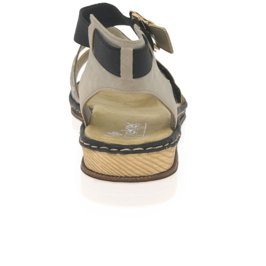 Sandale Rieker Girafe Pentru Femei Cu Toc Cu Pană Joasă, Negre