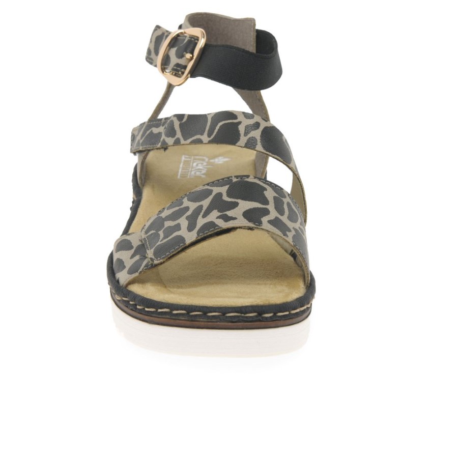 Sandale Rieker Girafe Pentru Femei Cu Toc Cu Pană Joasă, Negre