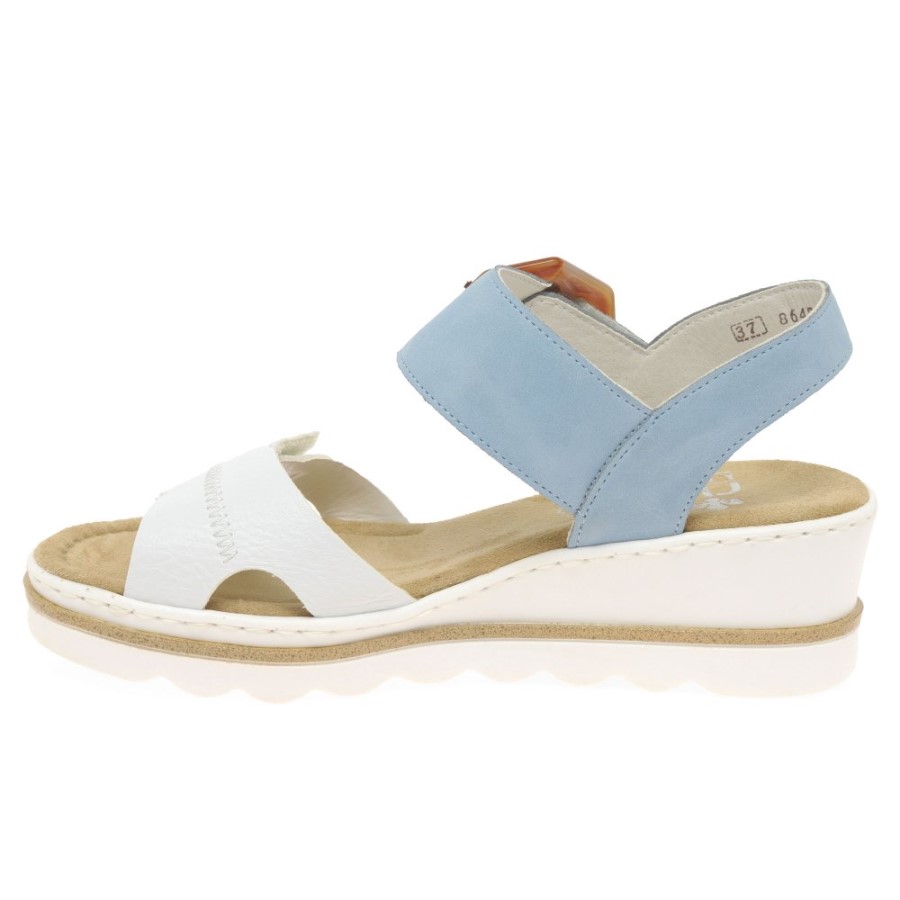 Sandale De Damă Rieker Jena Cu Toc Pană Alb