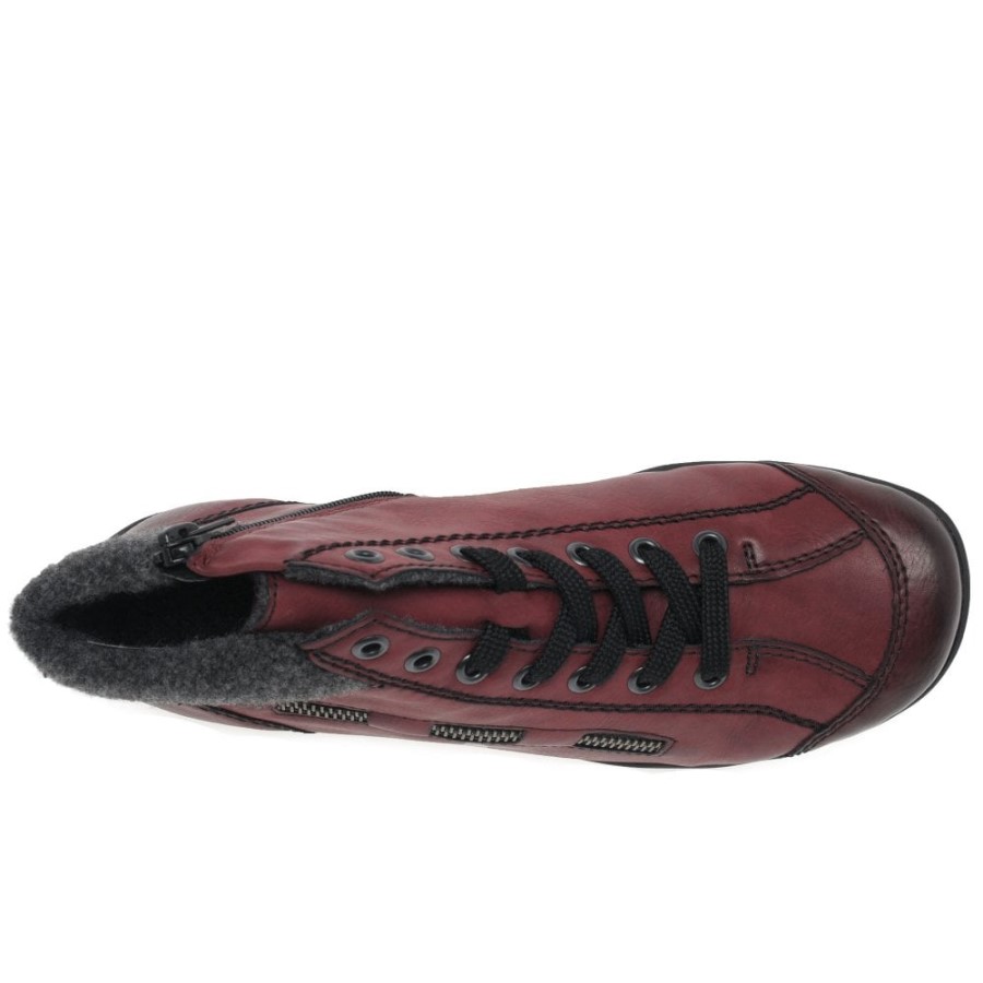 Rieker Jinnie Botine Casual Cu Fermoar și Dantelă Wine