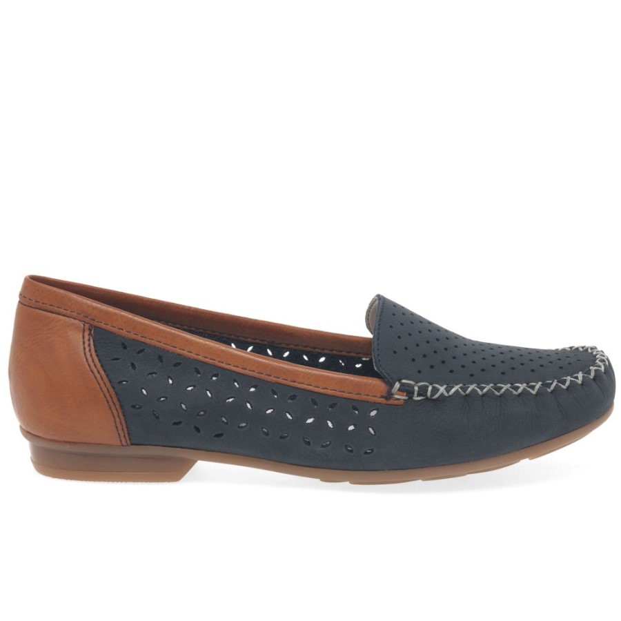 Mocasini Rieker Peggy Pentru Damă, Cu Detaliu Perforat, Nubuc