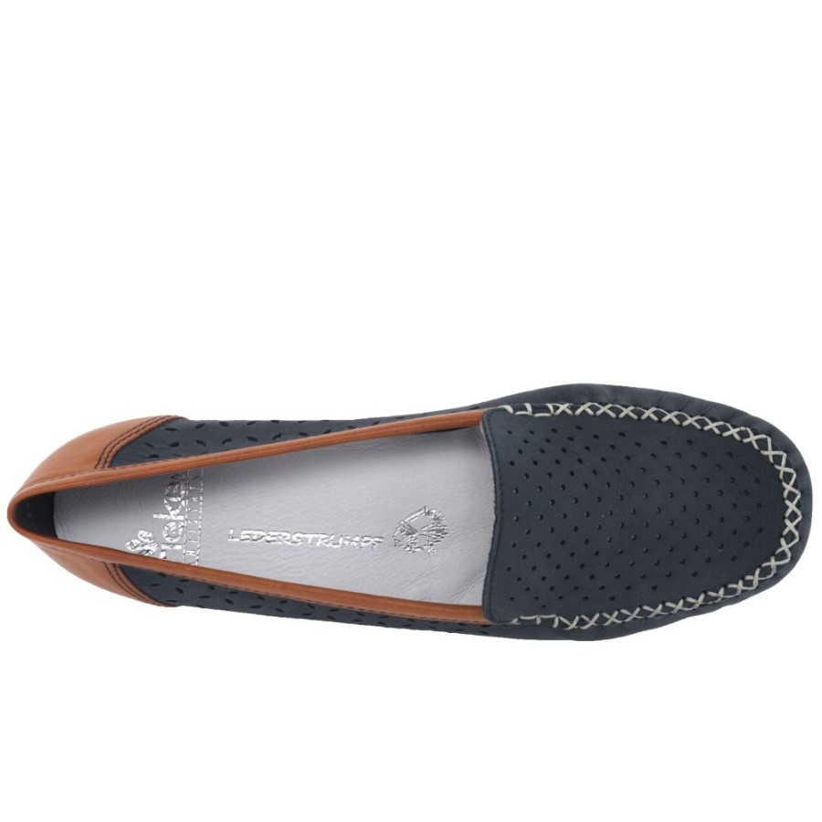 Mocasini Rieker Peggy Pentru Damă, Cu Detaliu Perforat, Nubuc