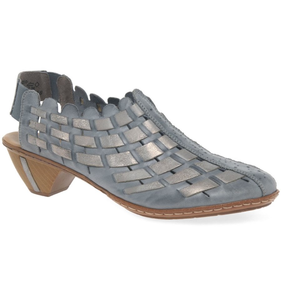 Rieker Sina Pantofi Cu Toc Impletit Din Piele Azur