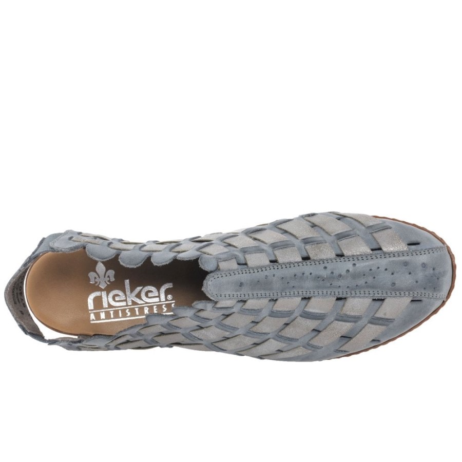 Rieker Sina Pantofi Cu Toc Impletit Din Piele Azur