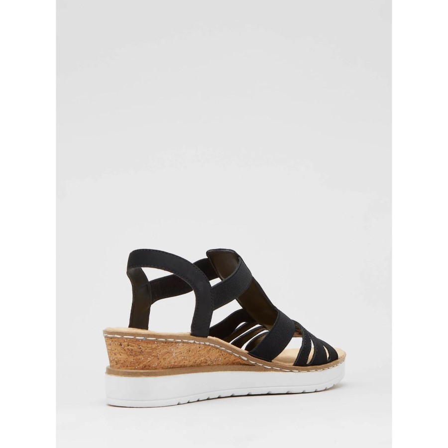 Sandale Cu Pană Rieker Cu Bordură Cu Margele Albe