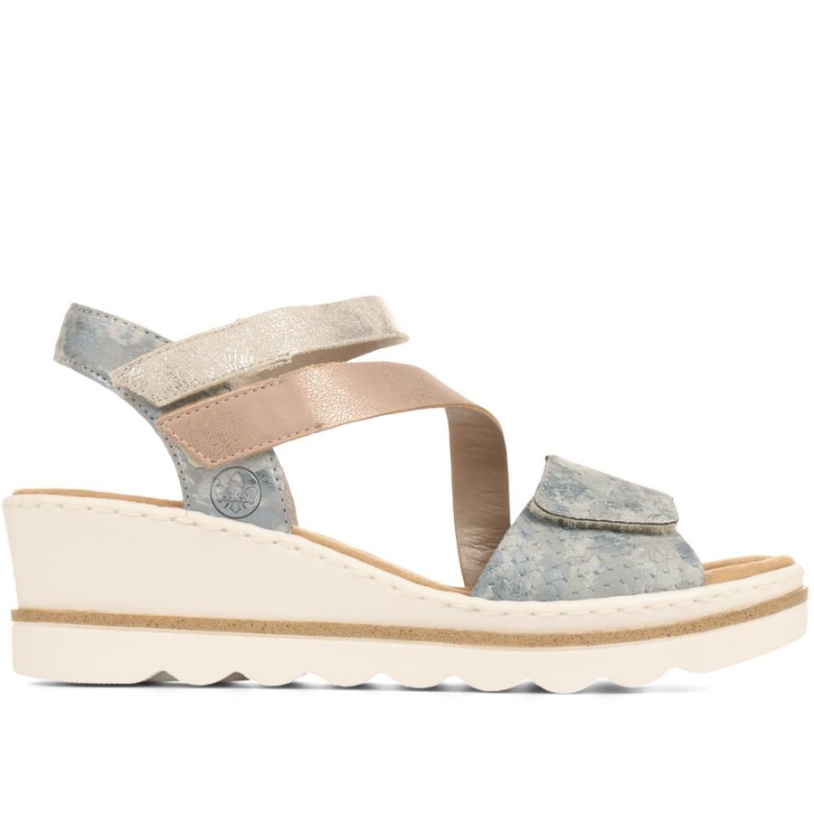 Sandale Cu Pană Multi Reglabile Albastre Rieker