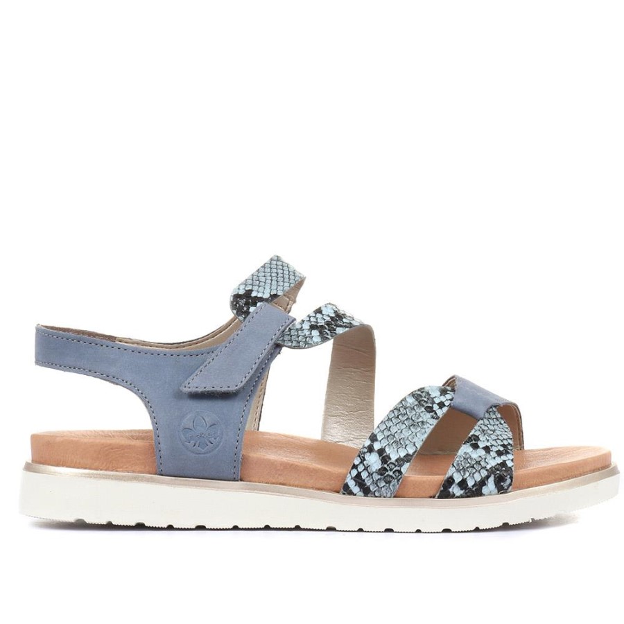 Sandale Plate Cu Bretele Albastre Rieker