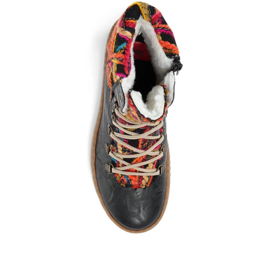 Botine Confortabile Cu șireturi Rieker, Neagră