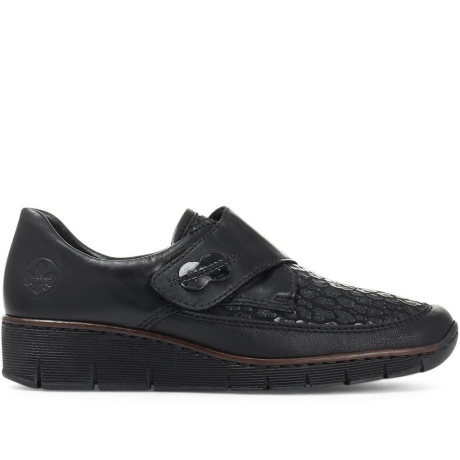 Rieker Pantof Ușor De închidere Din Piele La Atingere, Negru